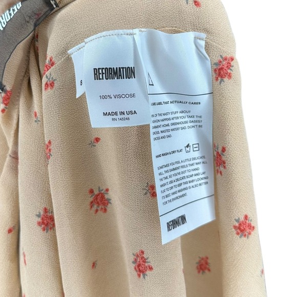 REFORMATION Floral Tie Front Midi Dress Sleeveless V Neck Caramel Pink Size 8 - Picture 5 of 7